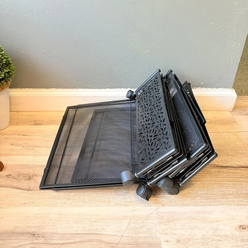 2 Black Metal Mesh Rolling Underbed Storage Bins Bird Leaf Design Foldable
